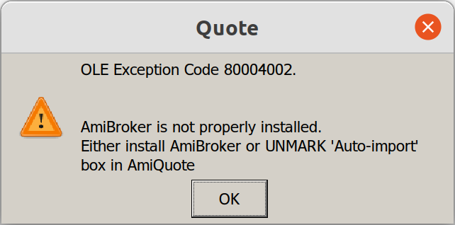 Amiquote OLE error